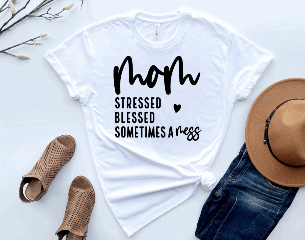 Stressed Blessed Mom Life tee